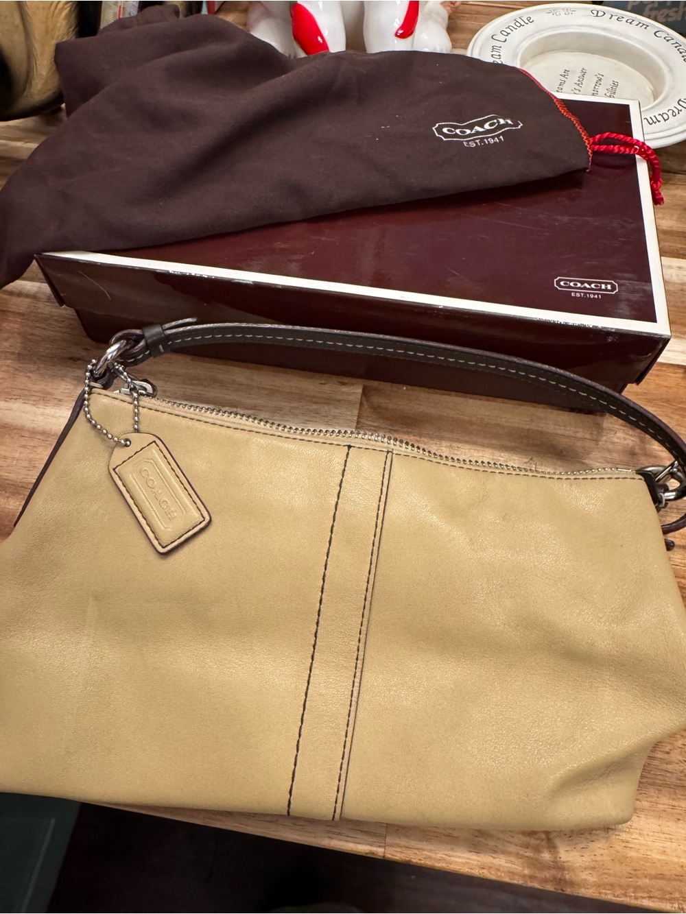 AUTHENTIC COACH 11415 Bleecker Tattersall Tan Beige Handbag w/Original Box & bag